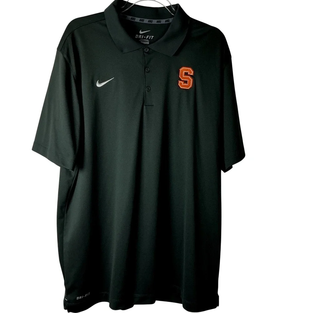 Nike Polo Shirt Mens XL Black Syracuse University Orange Dri-FIT Short Sleeve